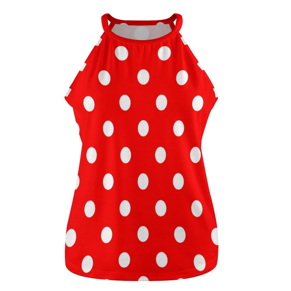 Red With White Polka Dots Women's Round-Neck Vest Tank Top