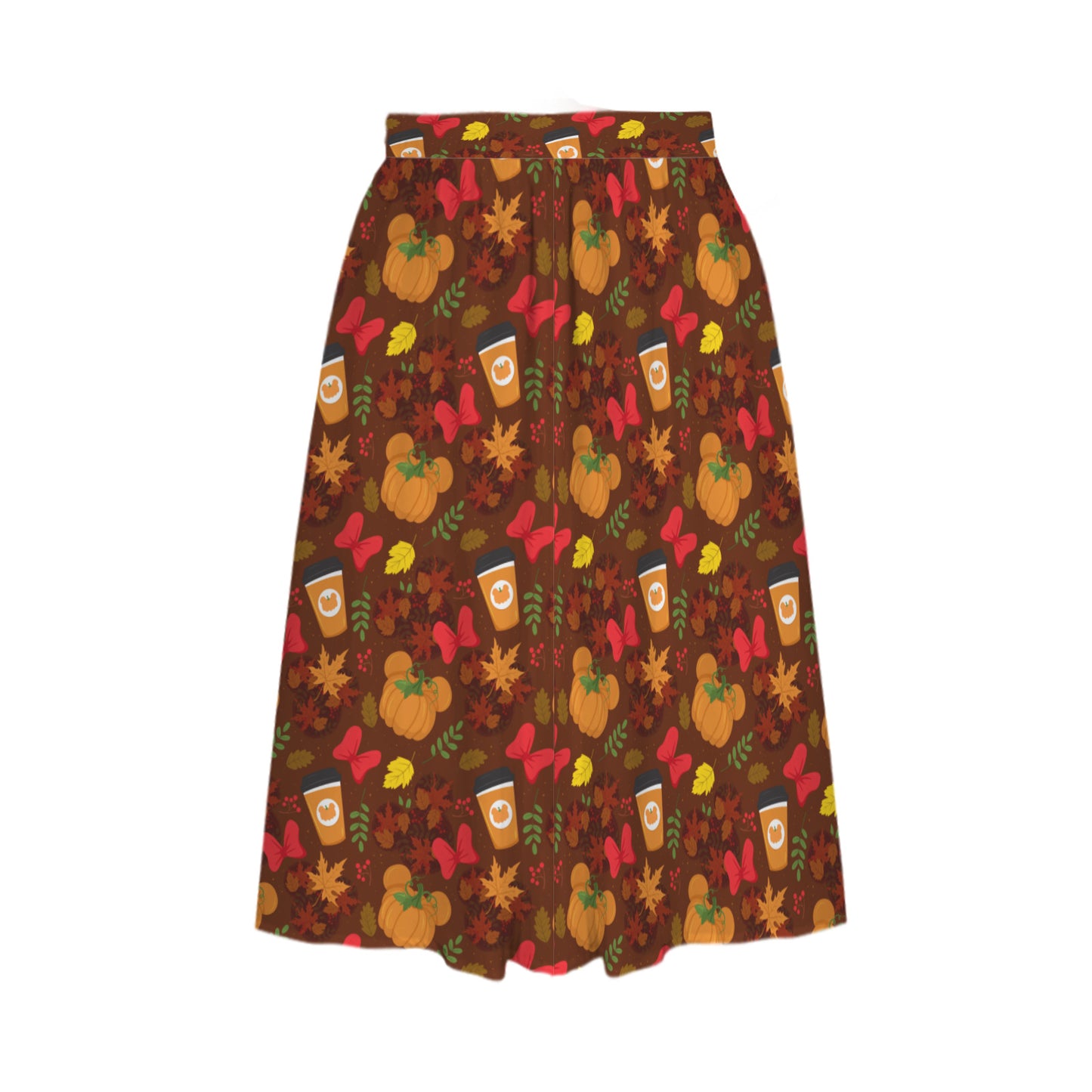 Fall Pumpkins Elastic Waist Midi Skirt With Pockets