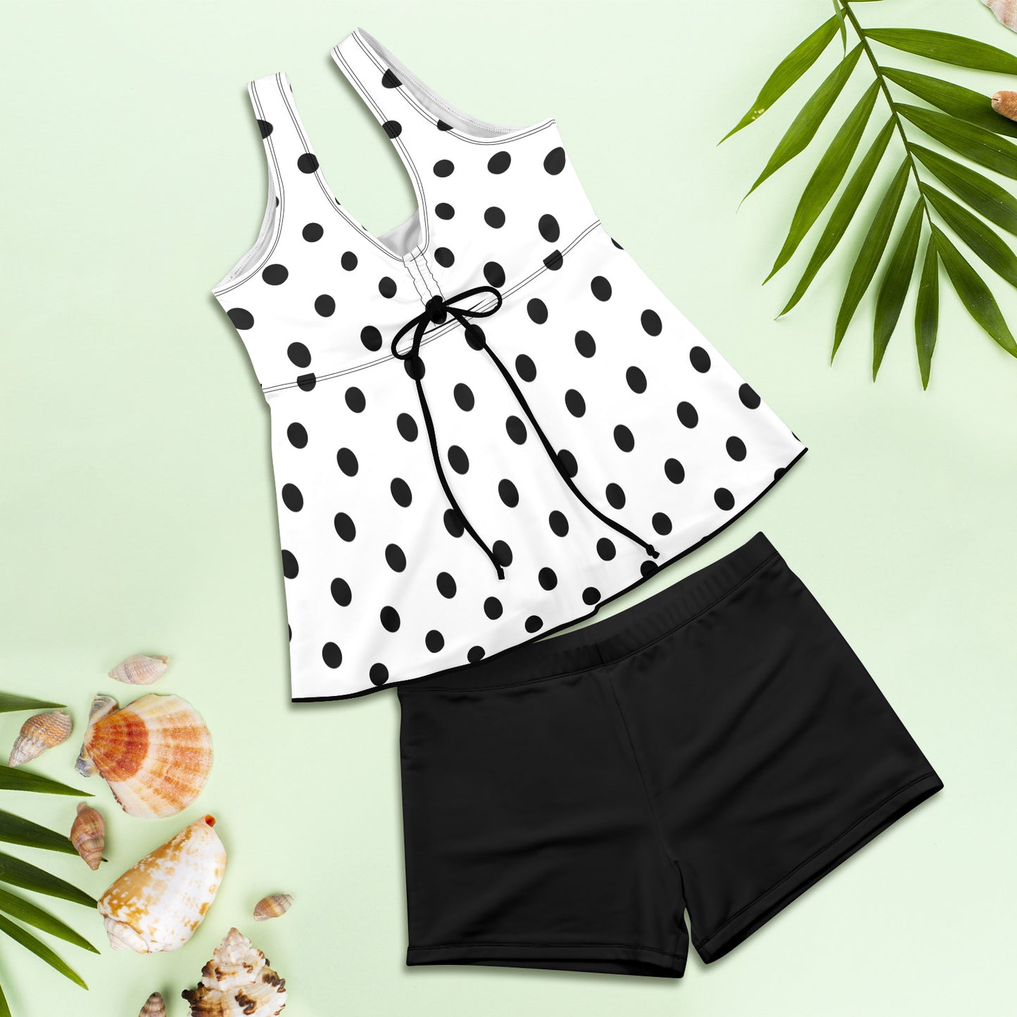 White With Black Polka Dots Two Piece Tankini Women's Swimsuit