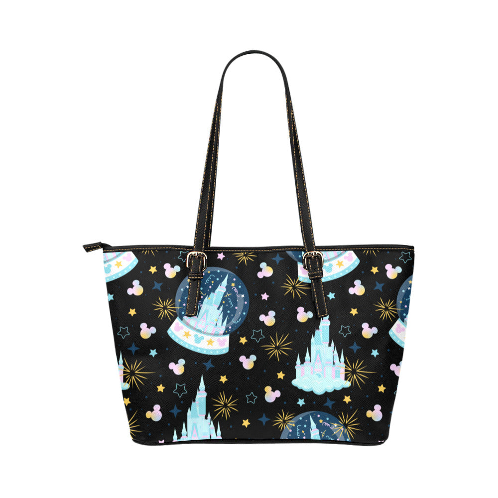 Castles And Snow Globes Leather Tote Bag