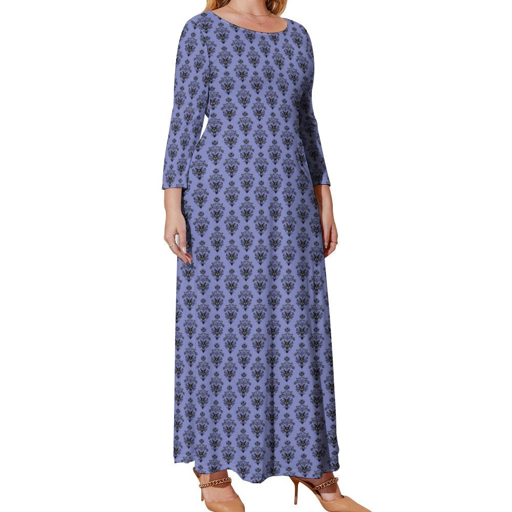 green emerald velvet dress Haunted Mansion Wallpaper Plus Size Loose-Fit Long Sleeve Dress – Ambrie