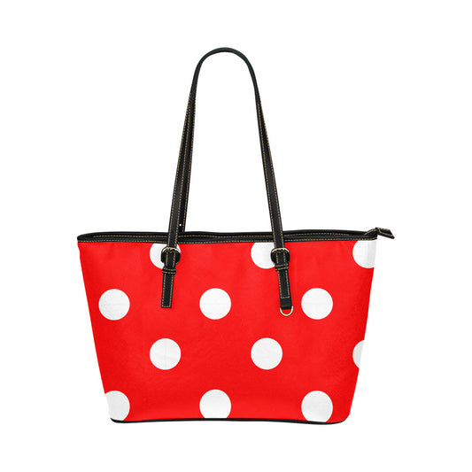Red With White Polka Dots Leather Tote Bag