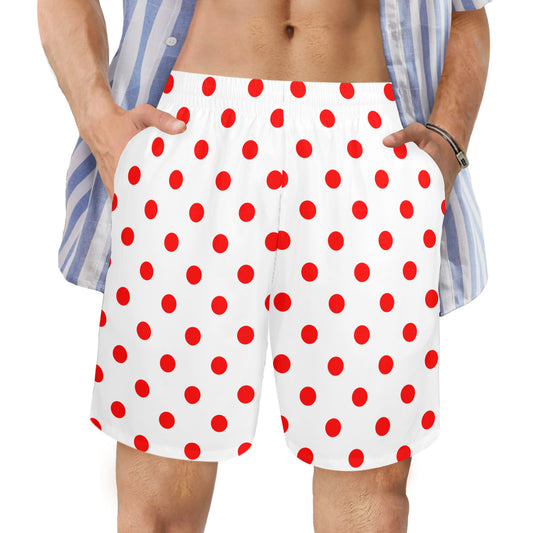 White With Red Polka Dots Men's Swim Trunks Swimsuit