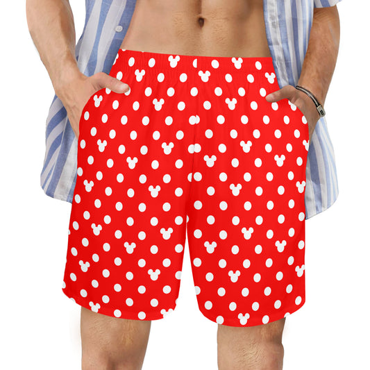 Red With White Mickey Polka Dots Men's Swim Trunks Swimsuit
