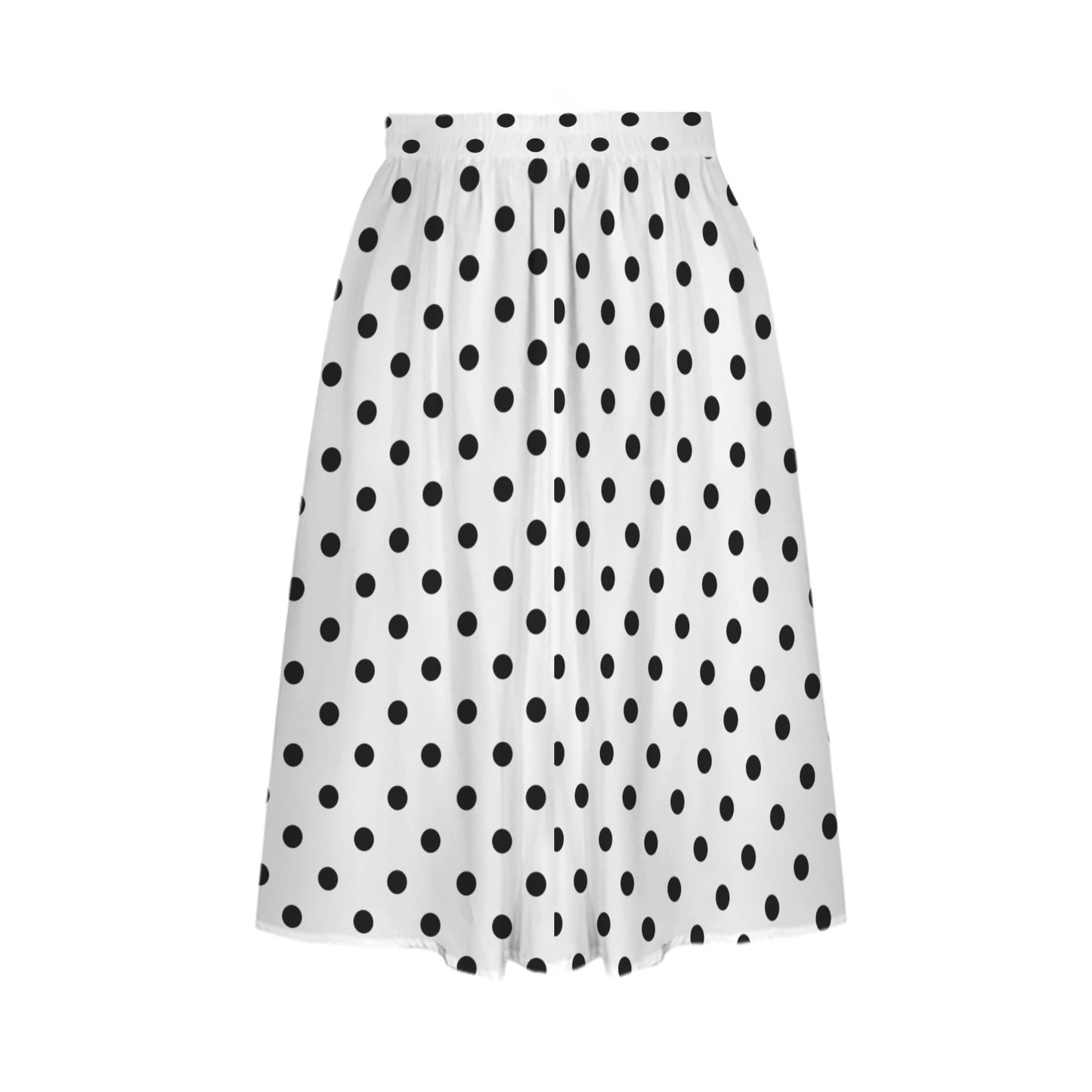 White With Black Polka Dots Elastic Waist Midi Skirt With Pockets