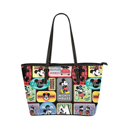 Mickey Stickers Leather Tote Bag