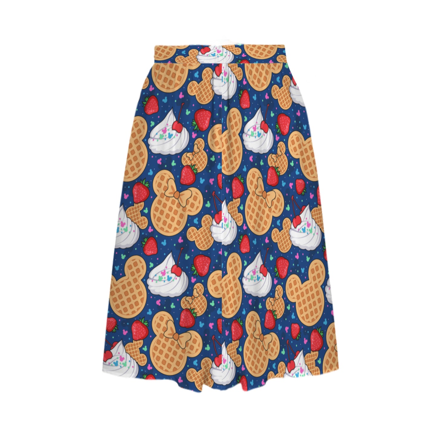 Mickey Waffles Elastic Waist Midi Skirt With Pockets