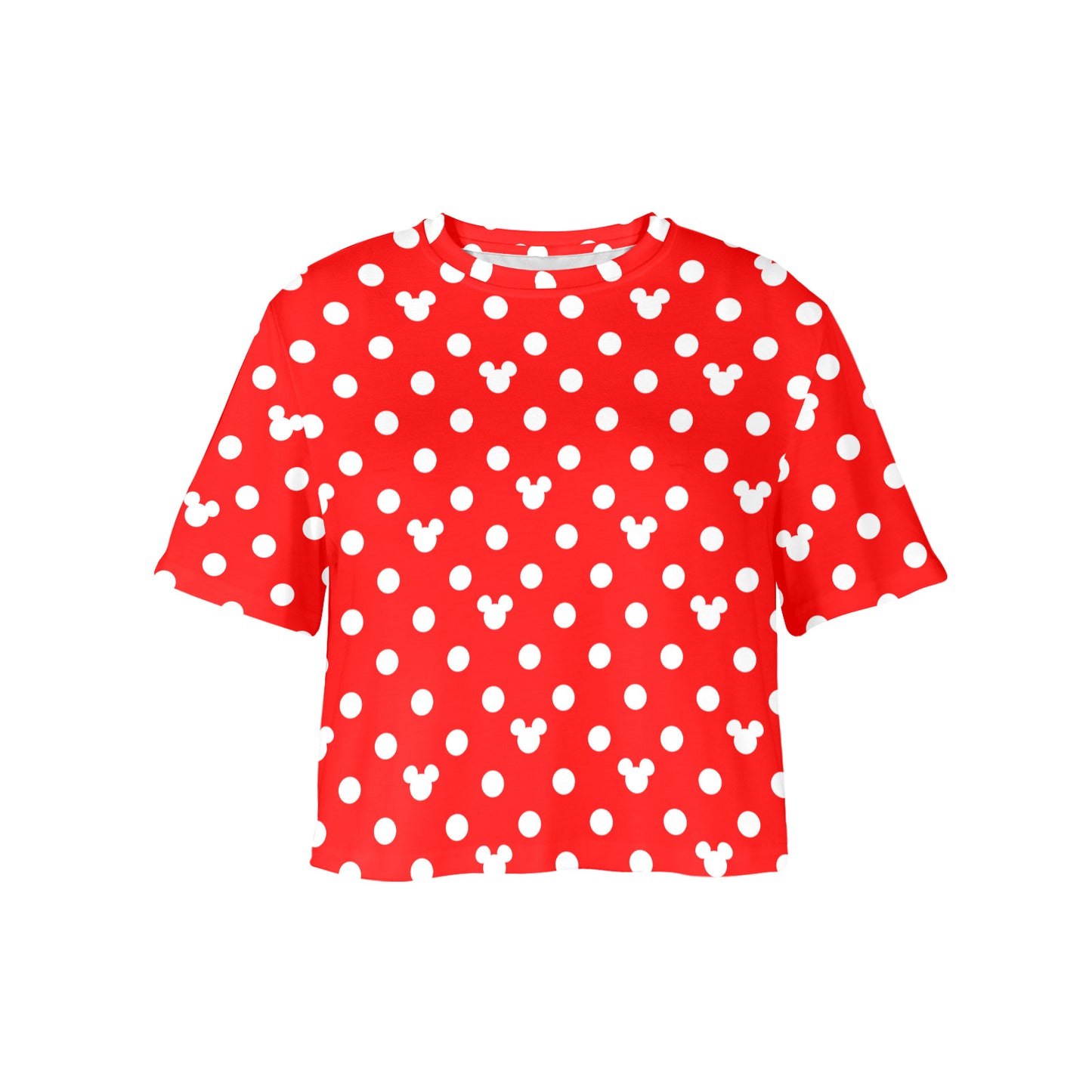 Red With White Mickey Polka Dots Women's Cropped T-shirt