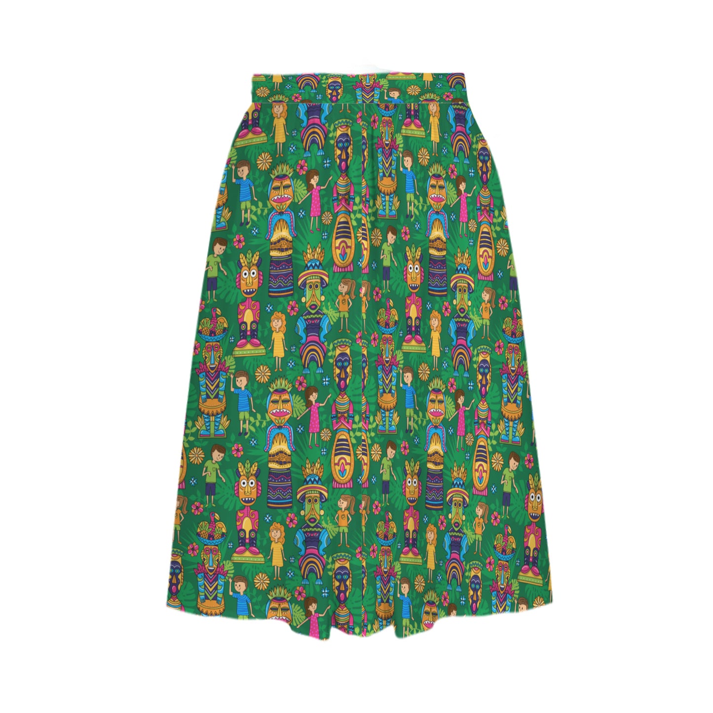 Vintage Tiki Room Elastic Waist Midi Skirt With Pockets