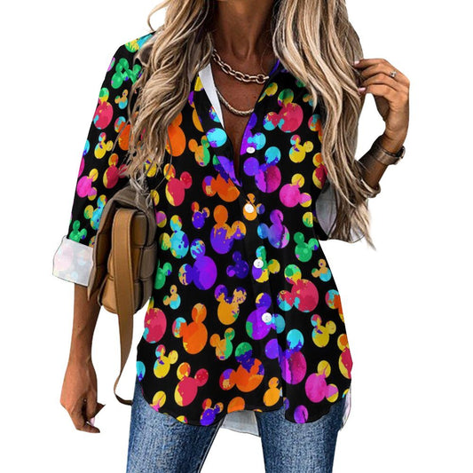 Watercolor Long Sleeve Button Up Blouse