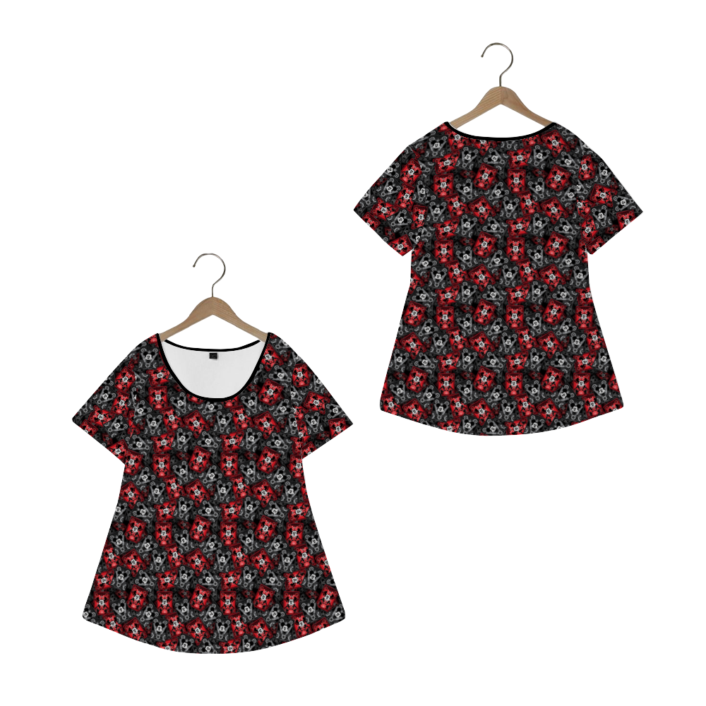 Steamboat Mickey And Minnie Cards Women's Crew Neck Loose Tunic