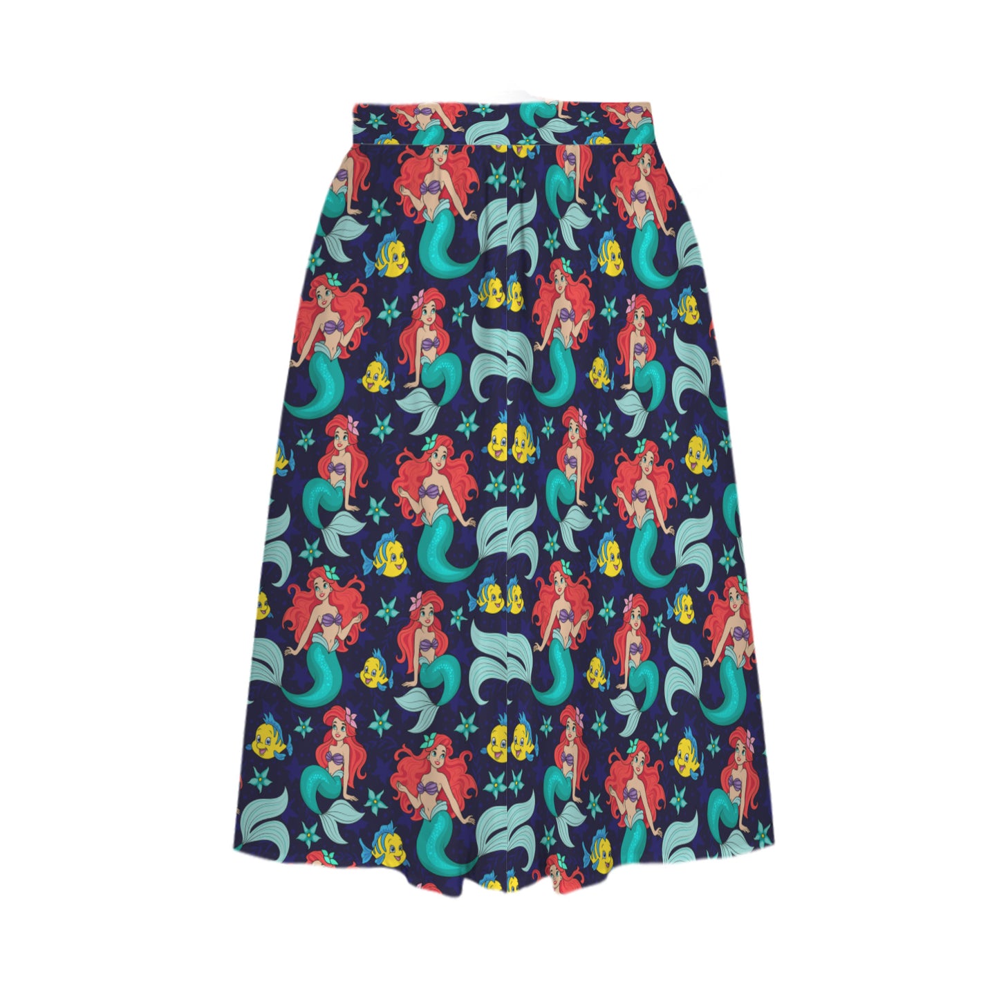 Little Mermaid Elastic Waist Midi Skirt With Pockets
