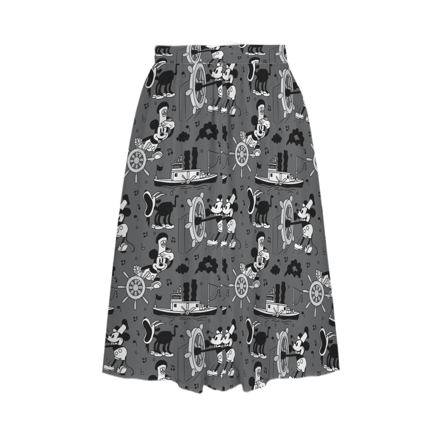 Steamboat Mickey Elastic Waist Midi Skirt With Pockets