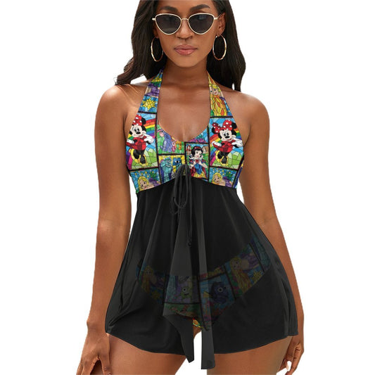 Stained Glass Characters Women's Split Skirt Swimsuit