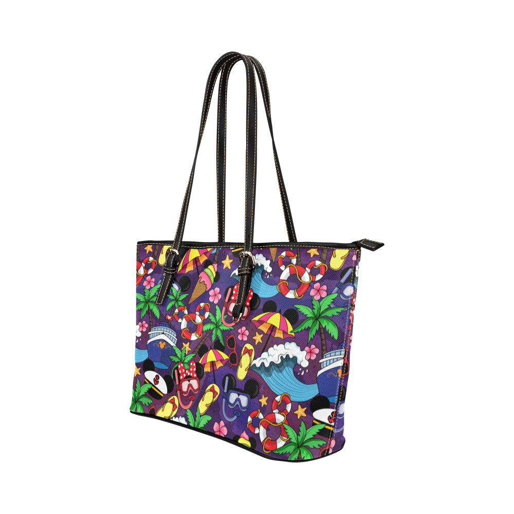 Mickey And Minnie Cruise Leather Tote Bag
