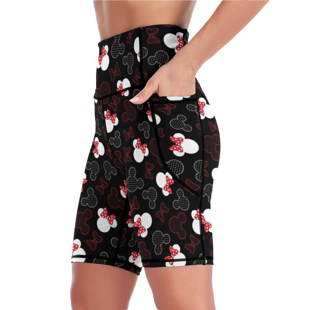 Mickey And Minnie Dots Women's Knee Length Athletic Yoga Shorts With Pockets