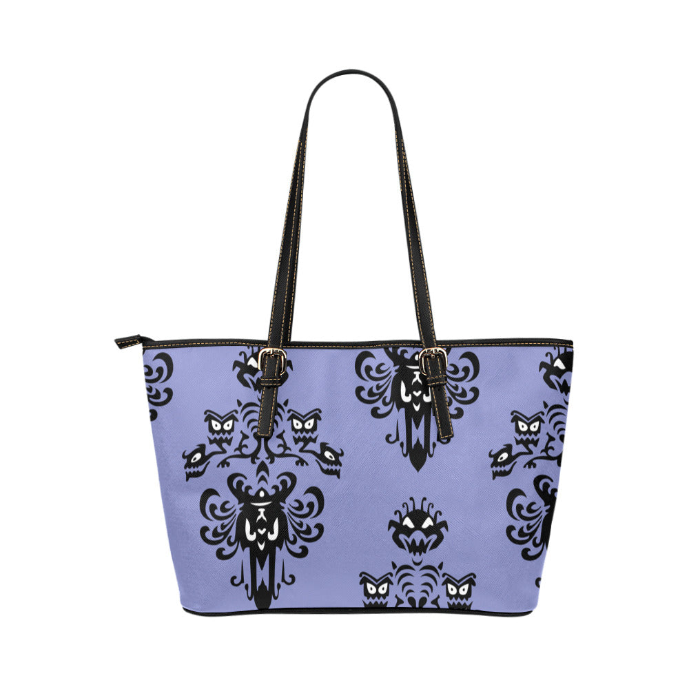 Haunted Mansion Wallpaper Leather Tote Bag