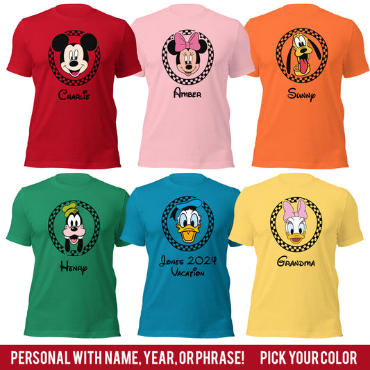 Customizable Family Checkered Character Graphic Tee