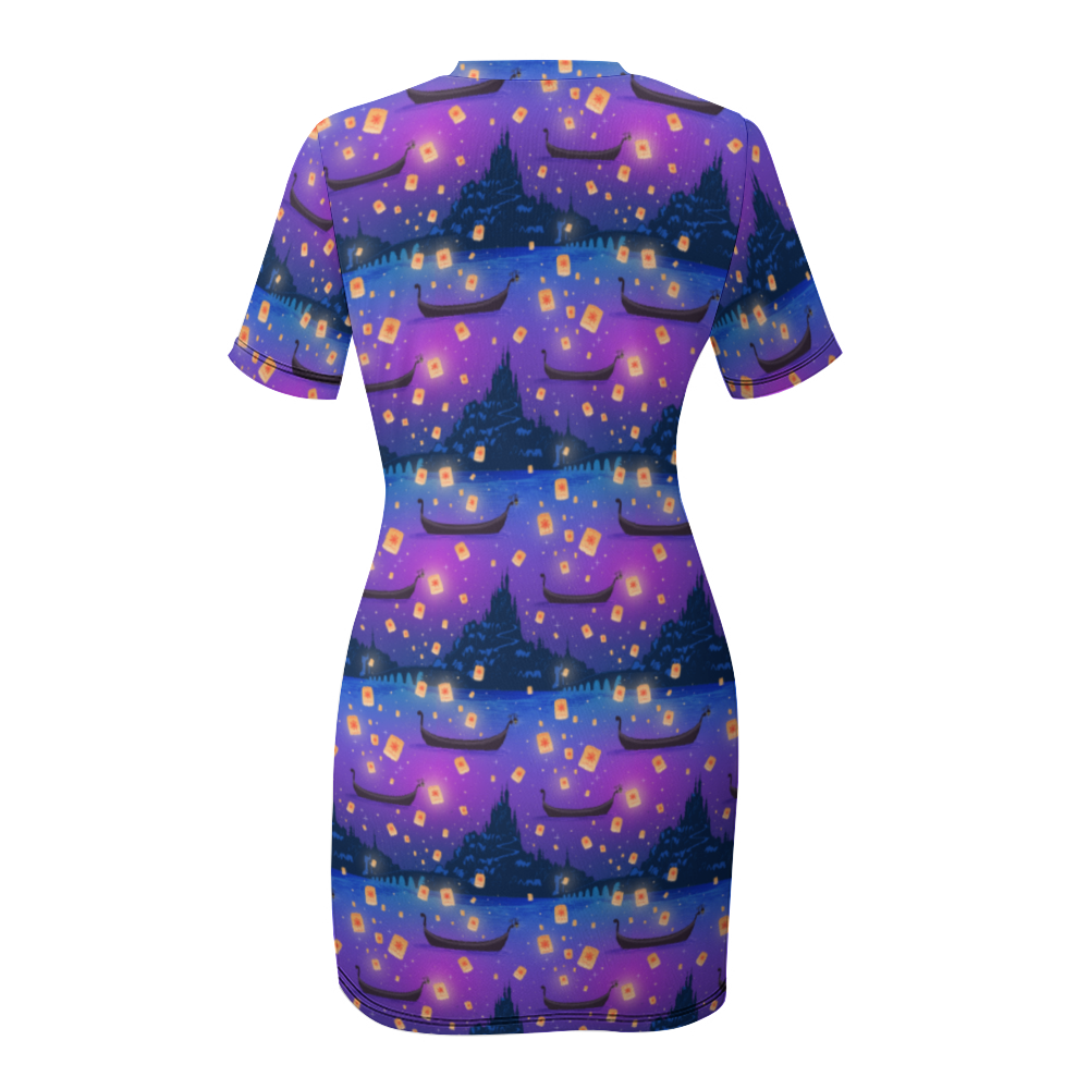 Disney Tangled Rapunzel Floating Lanterns Women's Summer Short Dress
