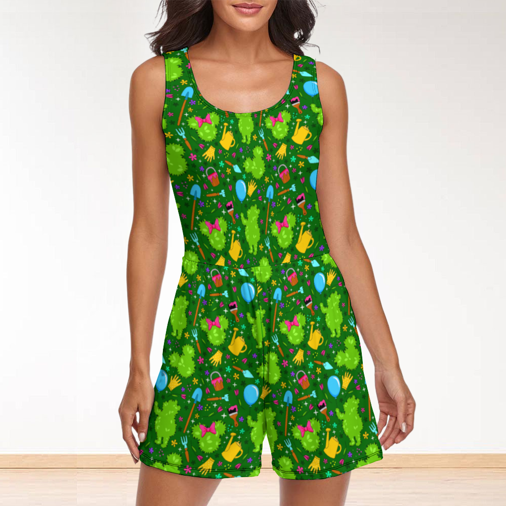 Flower And Garden Women's Sleeveless Jumpsuit Romper With Pockets