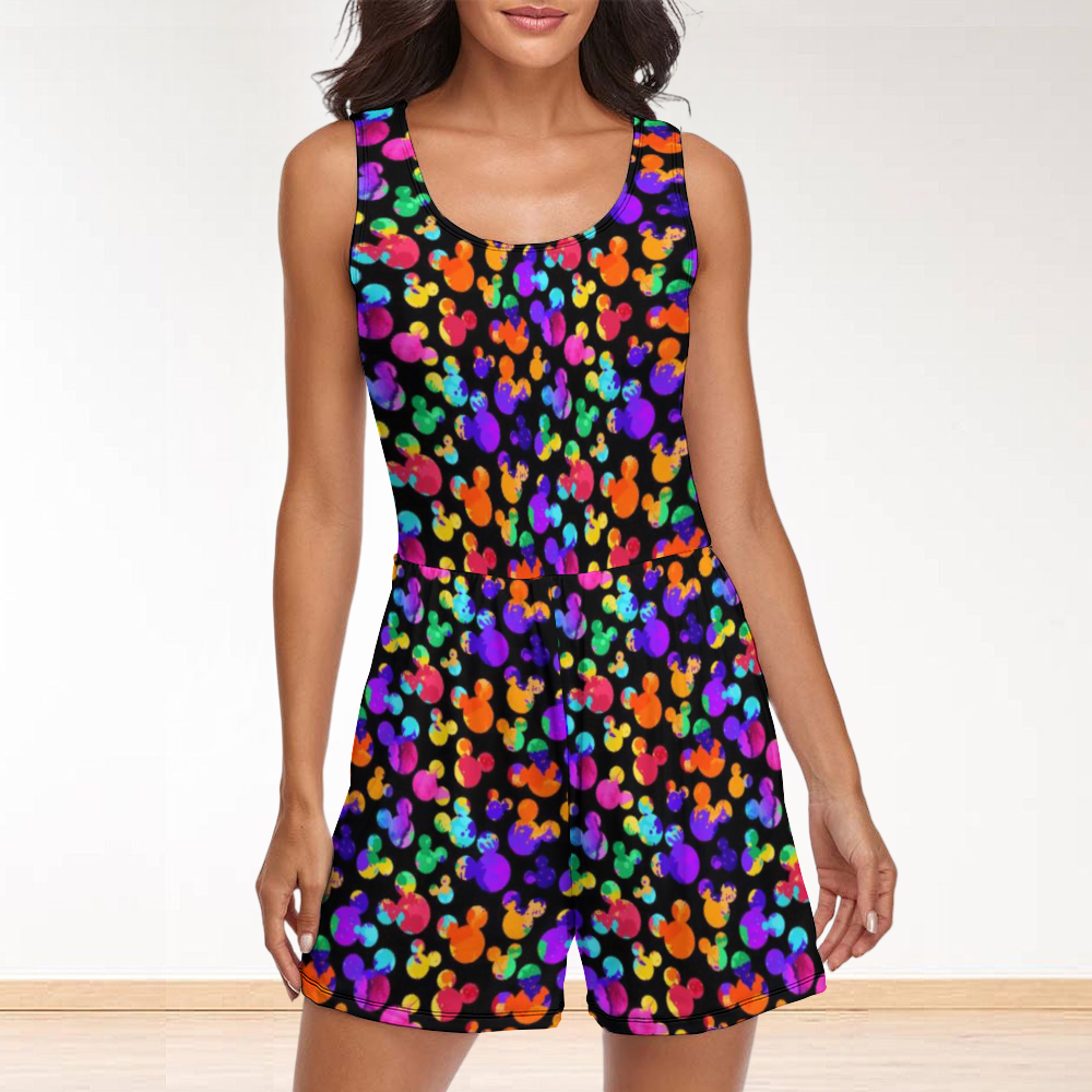 Watercolor Women's Sleeveless Jumpsuit Romper With Pockets