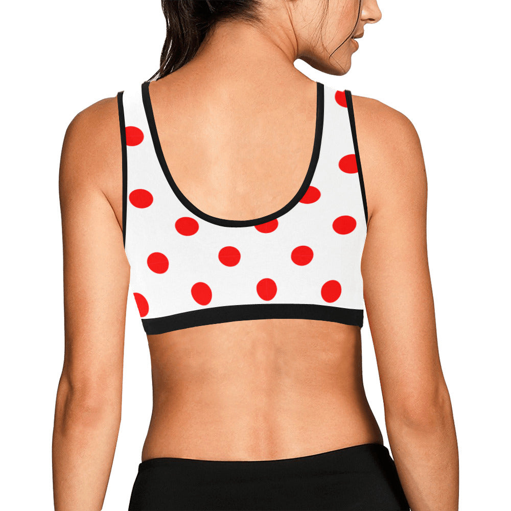 White With Red Polka Dots Women's Sports Bra