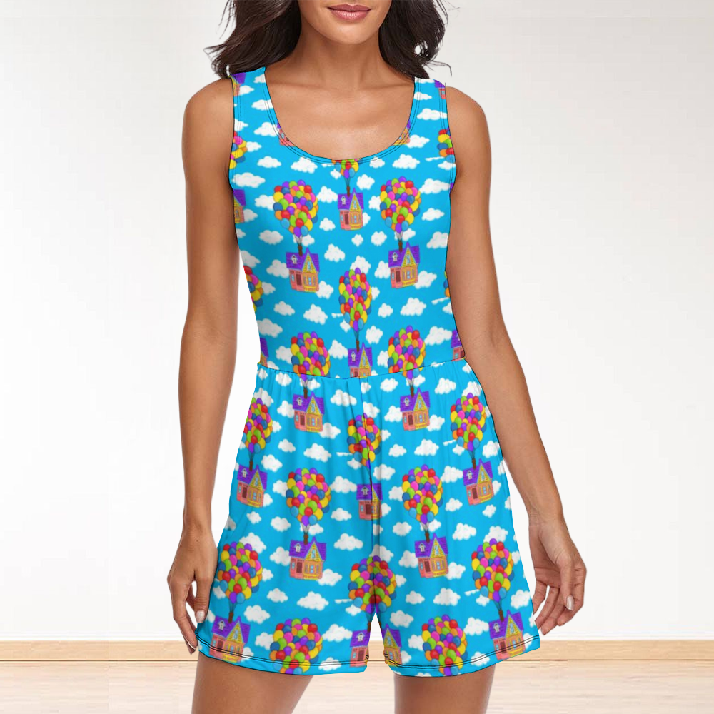 Disney Up Floating House Women's Sleeveless Jumpsuit Romper With Pockets
