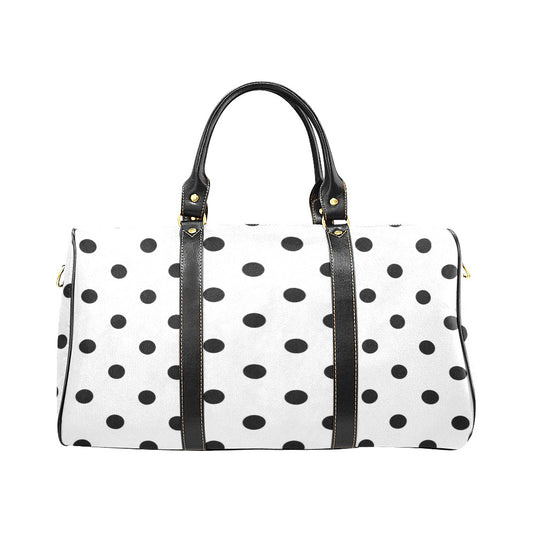 White With Black Polka Dots Waterproof Luggage Travel Bag