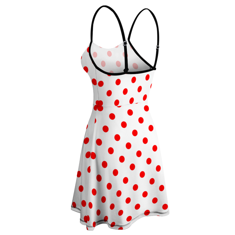 White With Red Polka Dots Women's Sling Short Dress