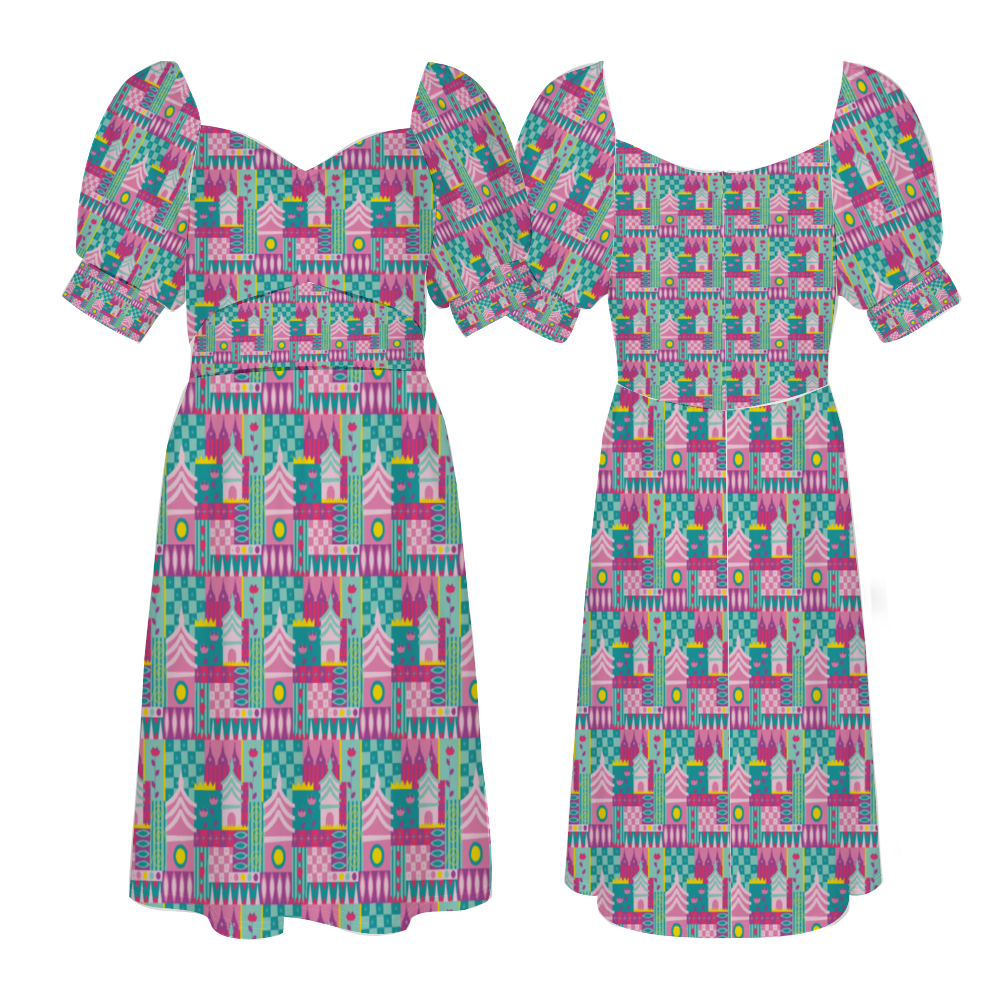 Small World Women's Short Sleeve V-neck Knee-Length Dress