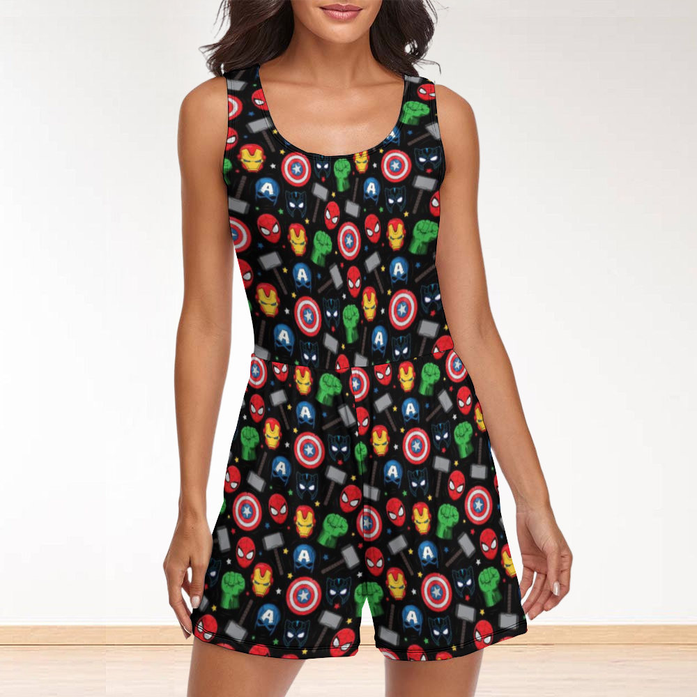 Super Heroes Women's Sleeveless Jumpsuit Romper With Pockets