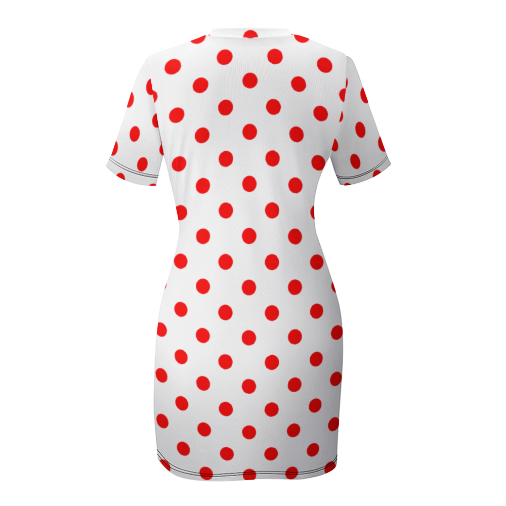 White With Red Polka Dots Women's Summer Short Dress
