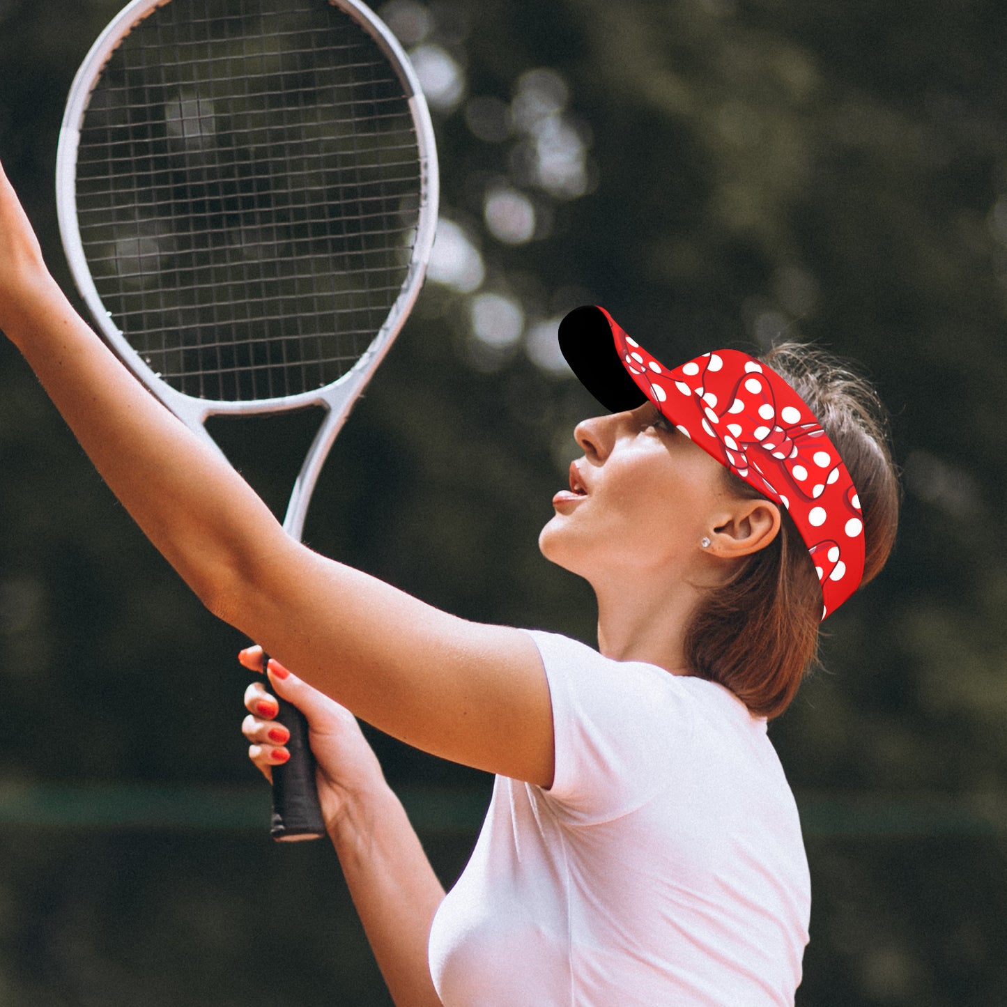 Red With White Polka Dot And Bows Athletic Visor