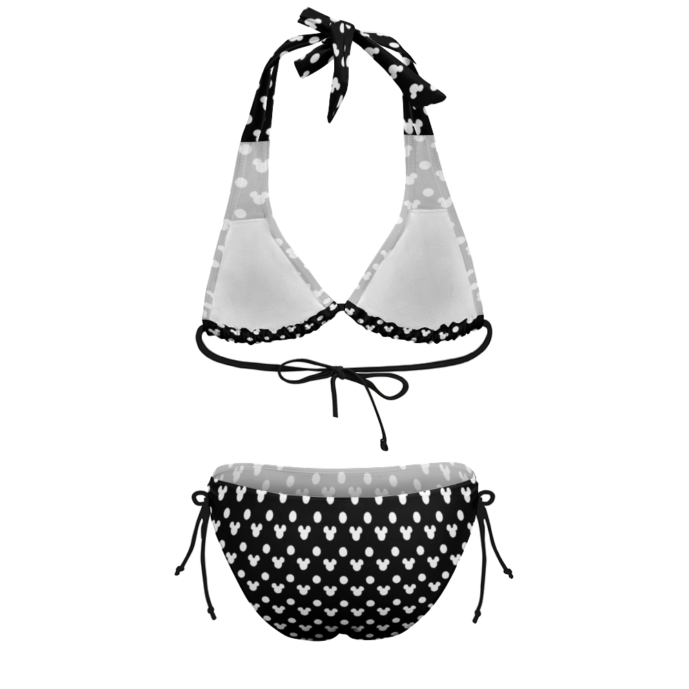 Black With White Mickey Polka Dots Plus Size Women's Two Piece Bikini