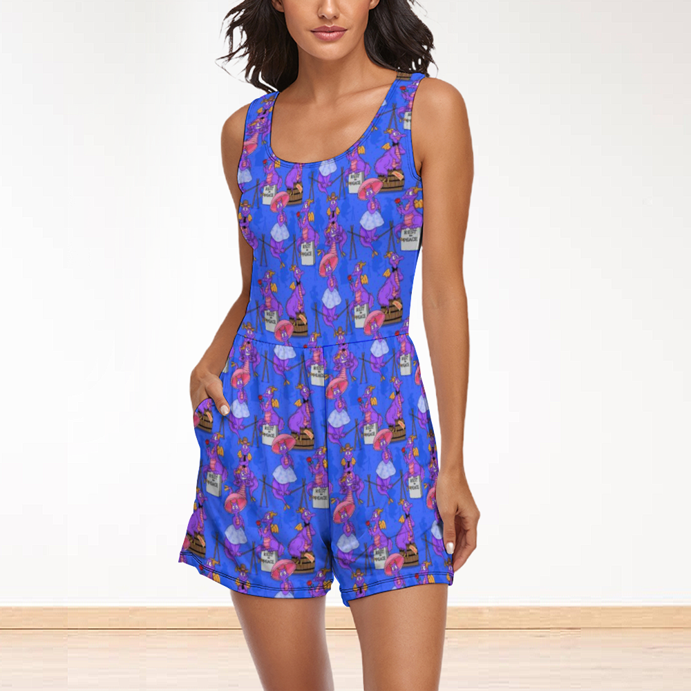 Haunted Mansion Figment Women's Sleeveless Jumpsuit Romper With Pockets