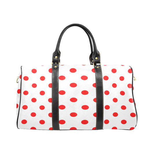 White With Red Polka Dots Waterproof Luggage Travel Bag