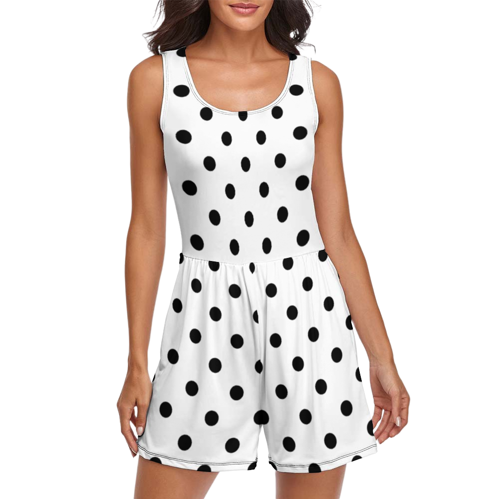 Sleeveless Jumpsuit White Jumpsuit With Black Polka Dots WAREHOUSE