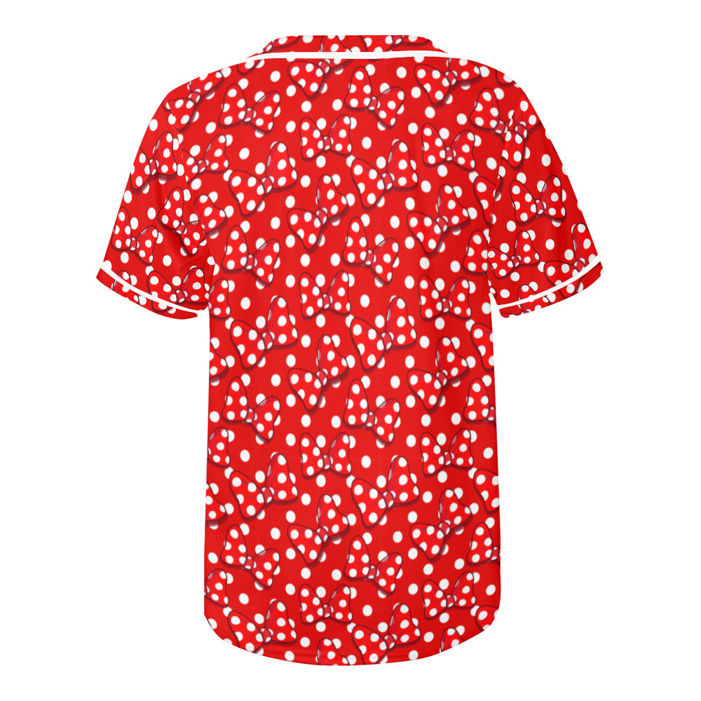 Polka Dots With Red Bows Baseball Jersey