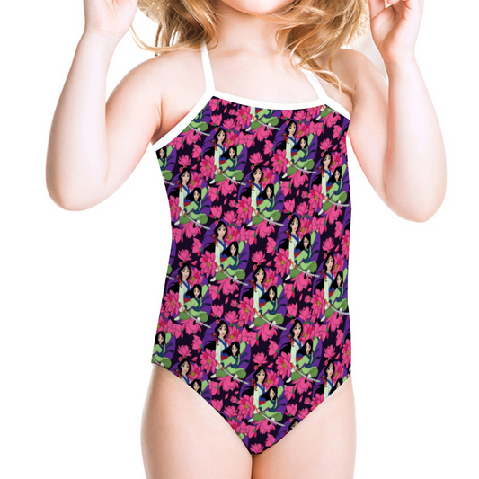 Blooming Flowers Girl's Halter One Piece Swimsuit