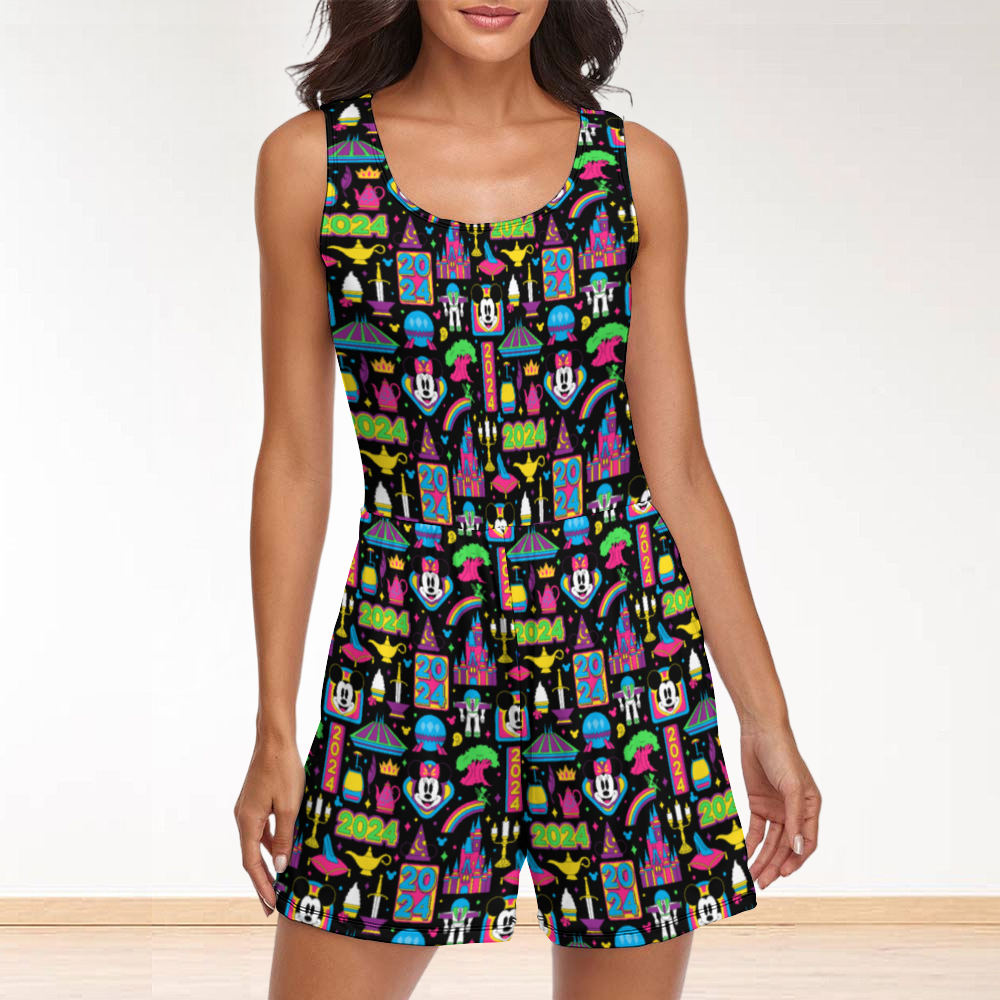 Disney 2024 Dark Women's Sleeveless Jumpsuit Romper With Pockets
