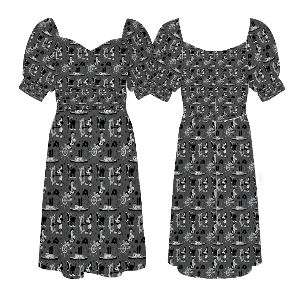 Steamboat Mickey Women's Short Sleeve V-neck Knee-Length Dress