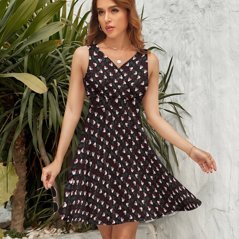 Mickey And Minnie Dots V-Neck Sleeveless Dress