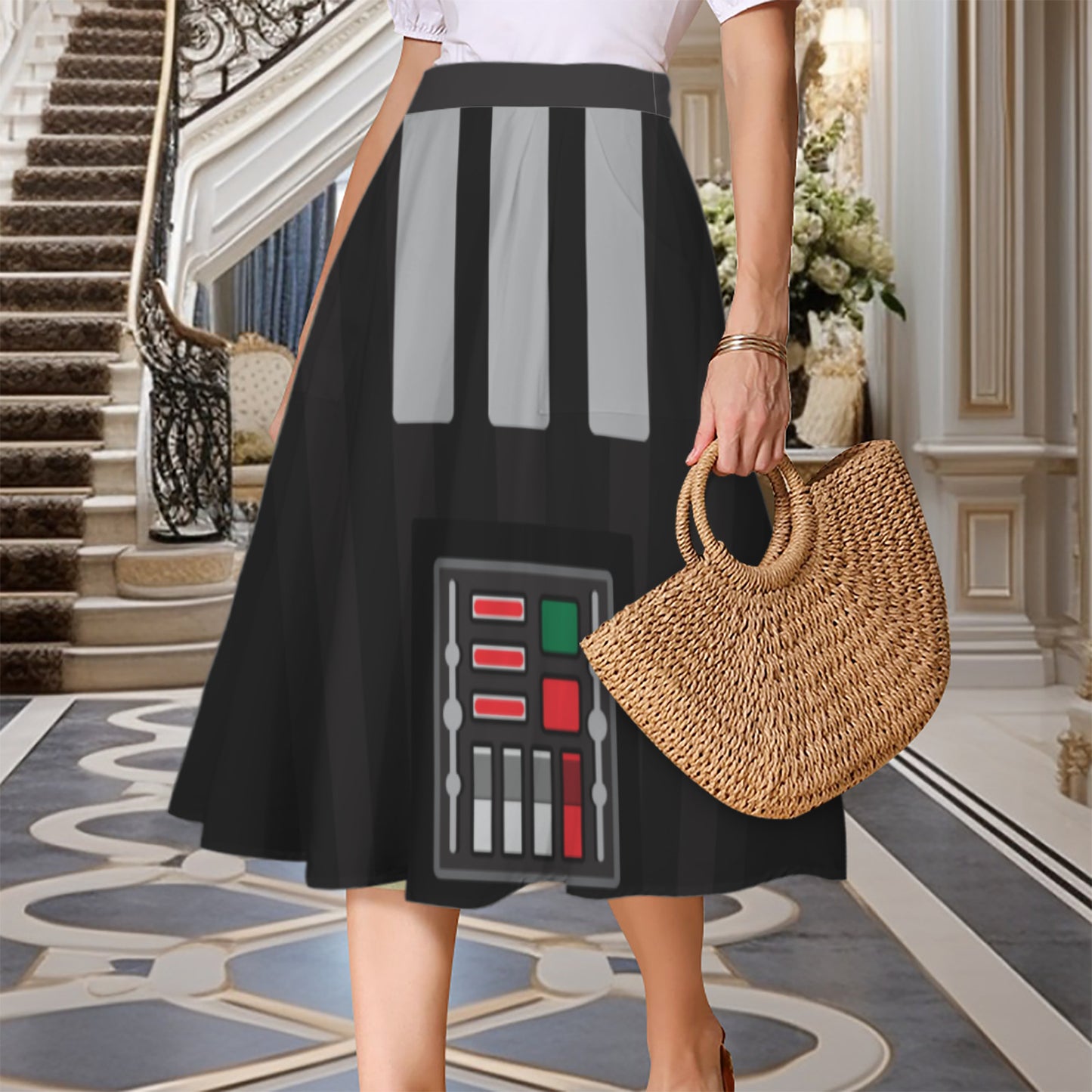 Darth Vader Elastic Waist Midi Skirt With Pockets