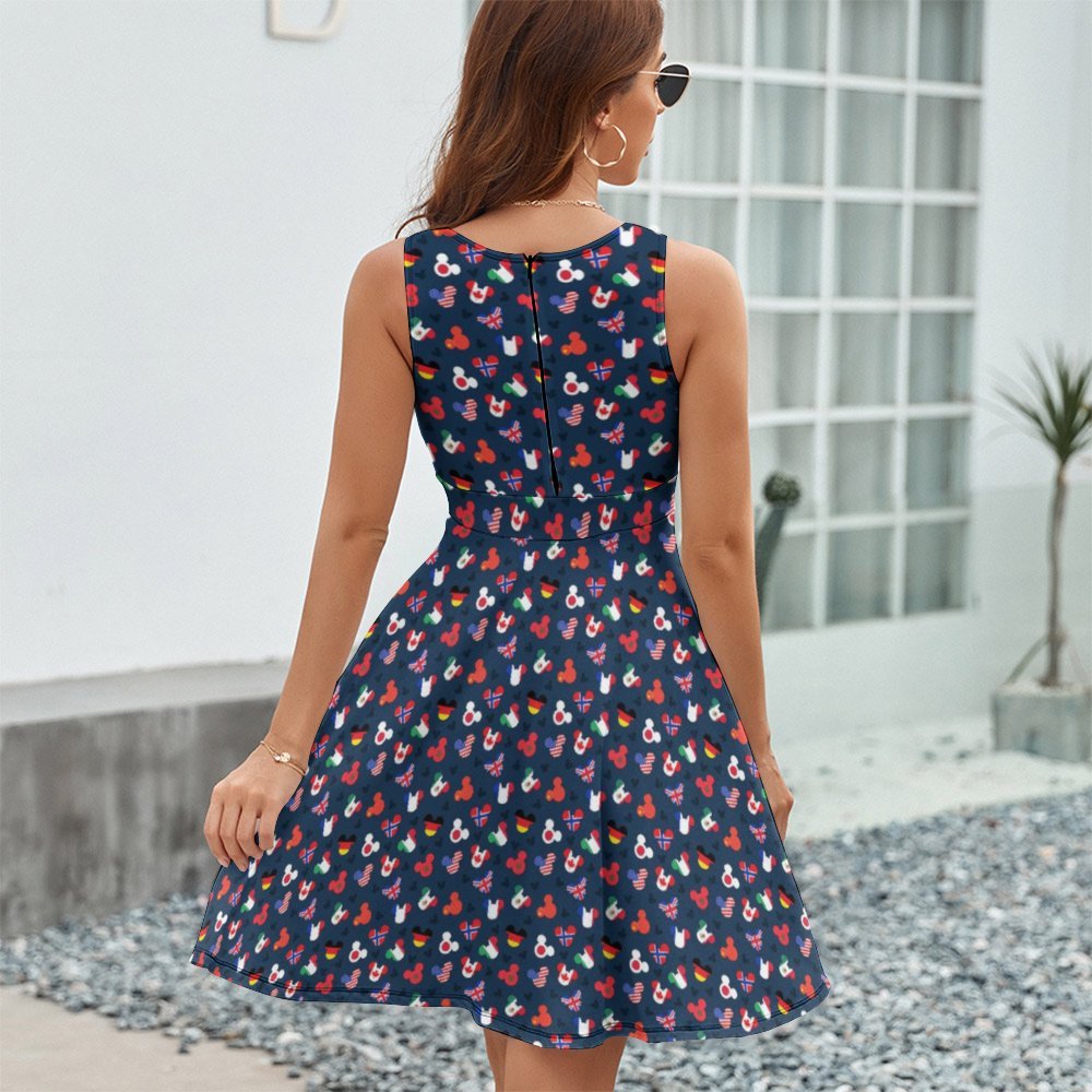 Mickey Flags V-Neck Sleeveless Dress - Ambrie