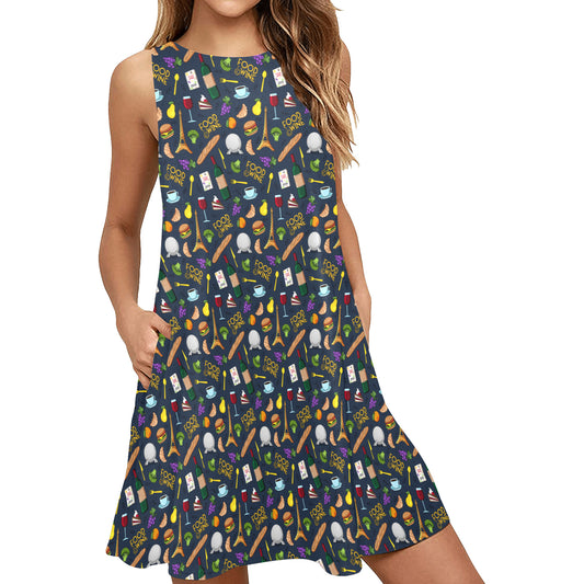 Food And Wine Sleeveless A-Line Pocket Dress