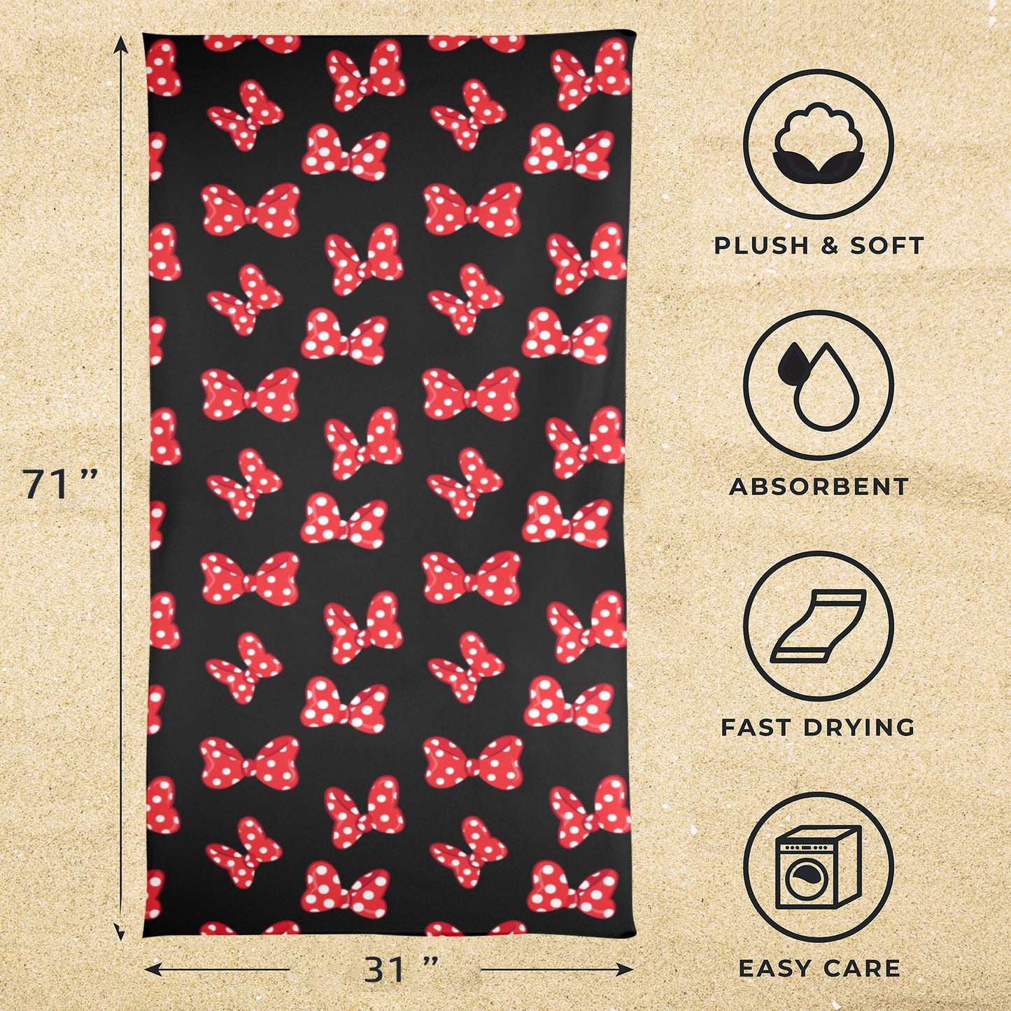 Polka Dots And Bows Beach Towel