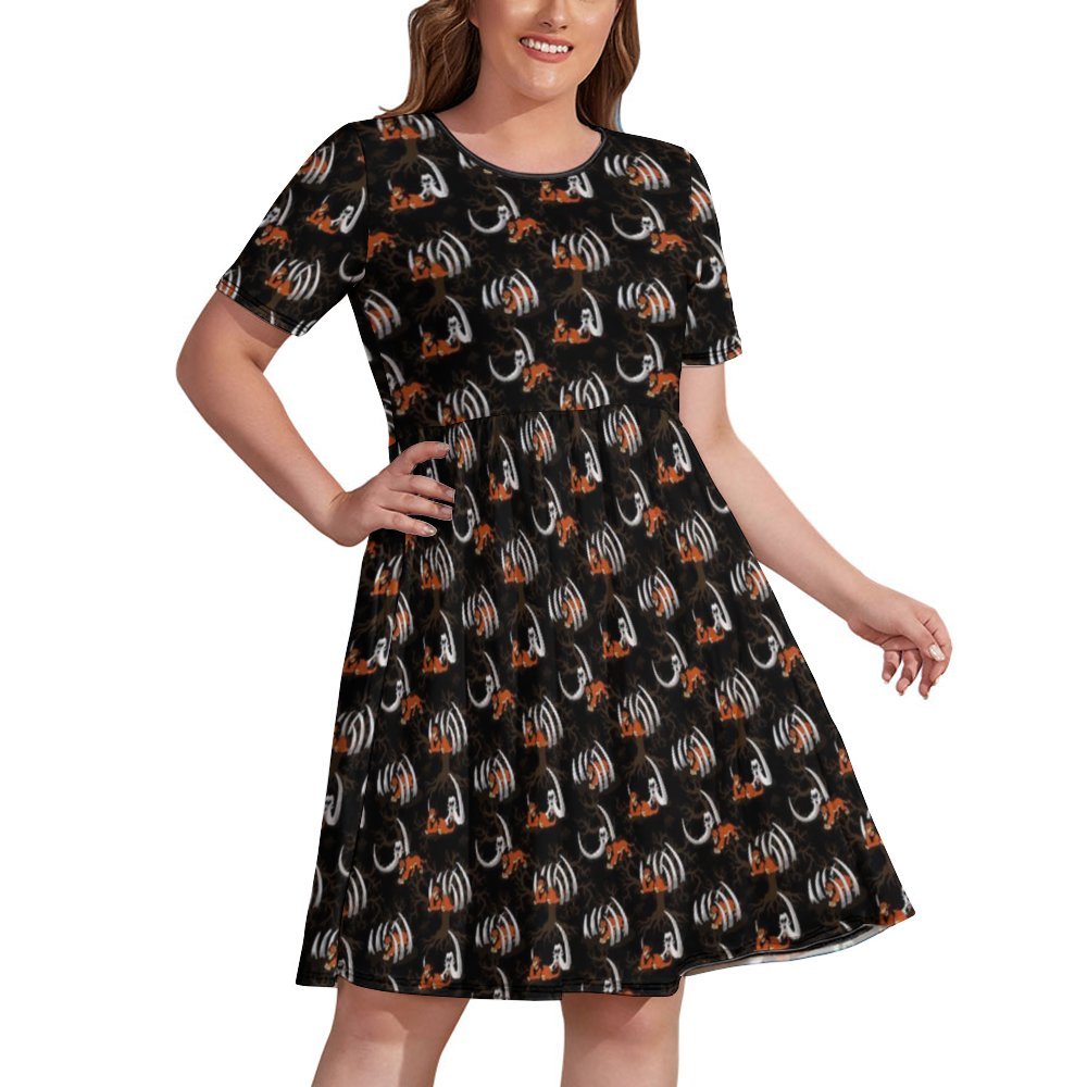 Scar Women's Round Neck Plus Size Dress With Pockets