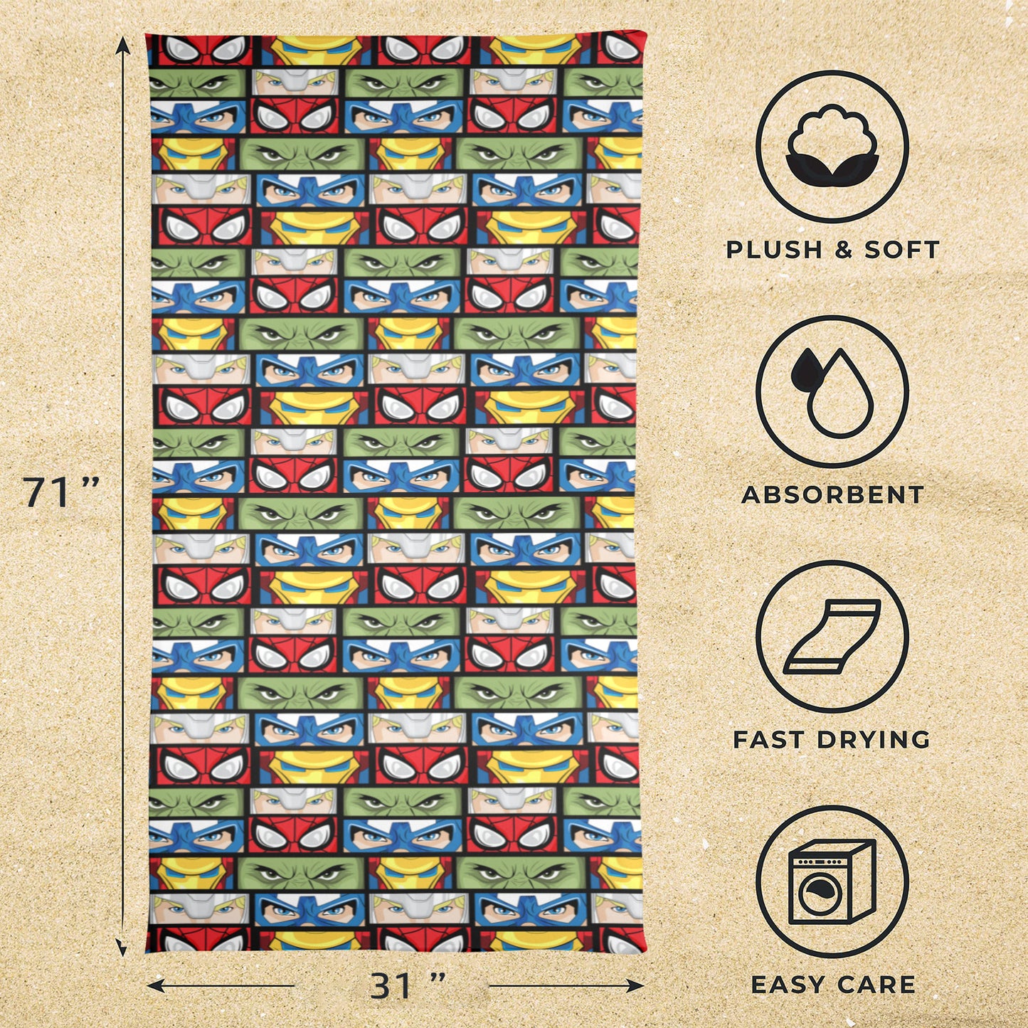 Super Heroes Eyes Beach Towel