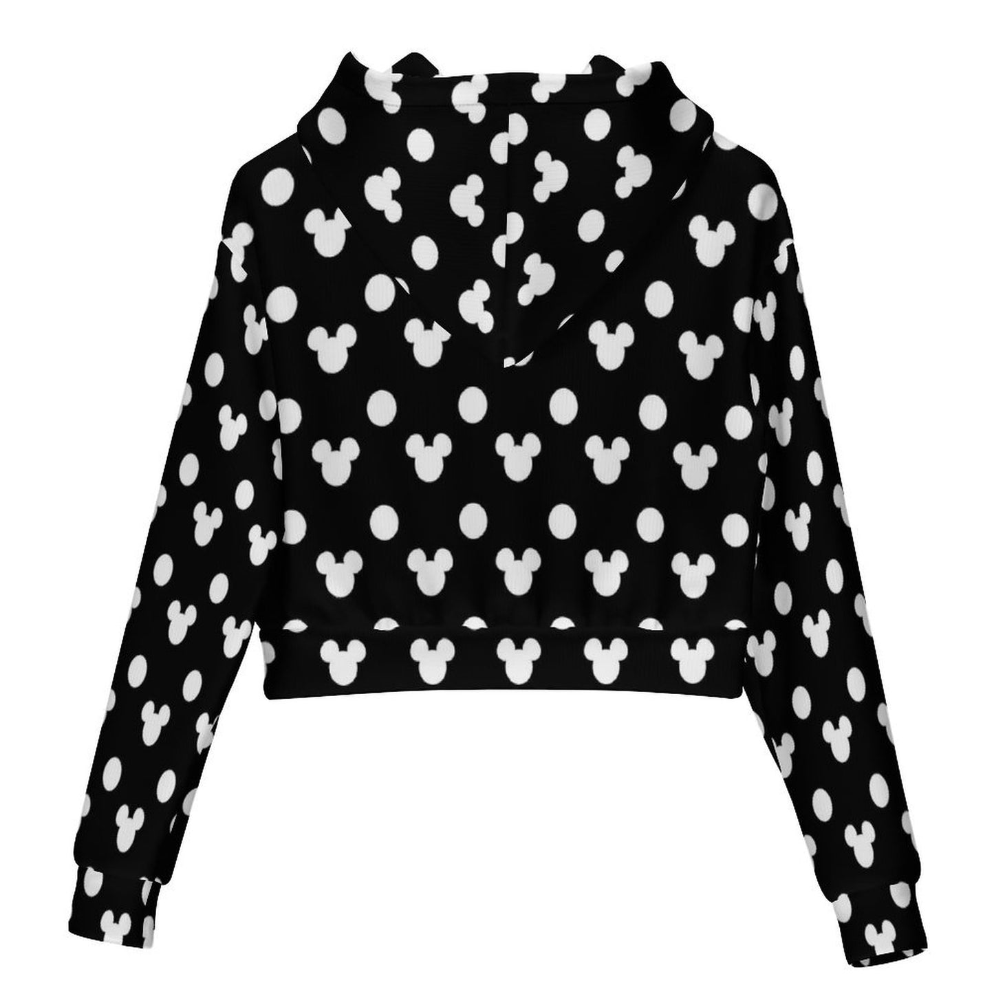 Black With White Mickey Polka Dots Women's Cropped Hoodie