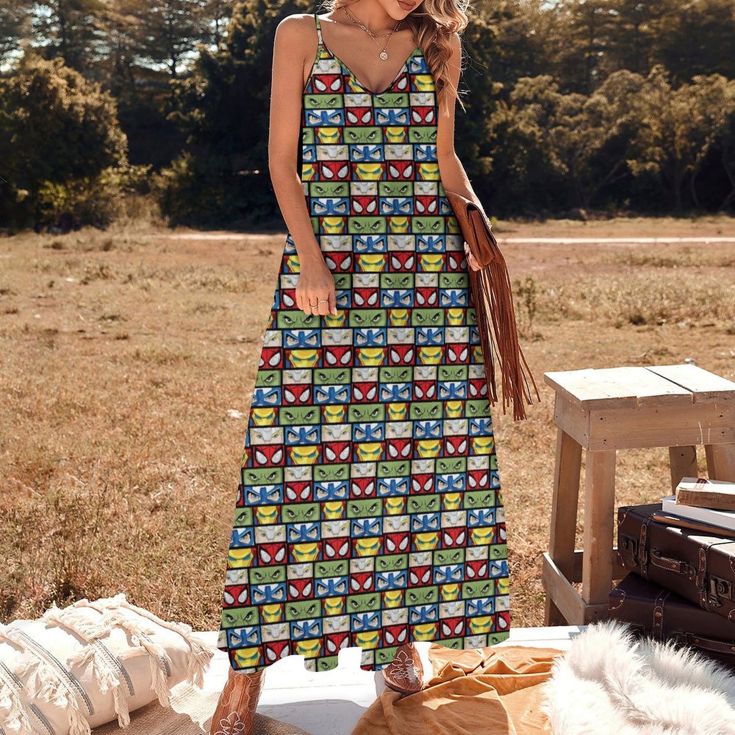 Super Hero Eyes Women's Summer Slip Long Dress